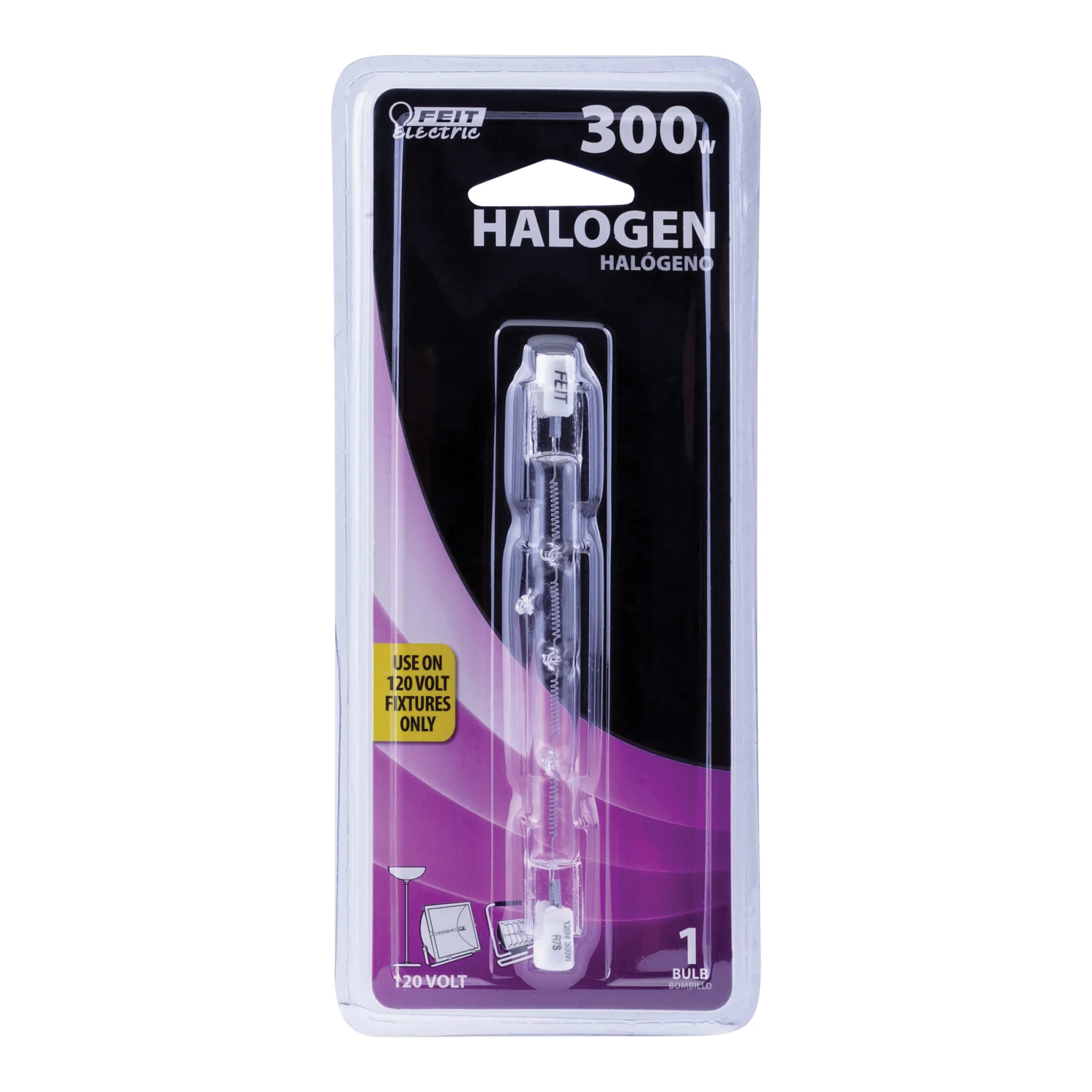 Feit Electric BPQ300T3/CL/RS/2 Halogen Bulb, 300 W, R7 Lamp Base, J T3 Lamp, 3000 K Color Temp, 4000 hr Average Life