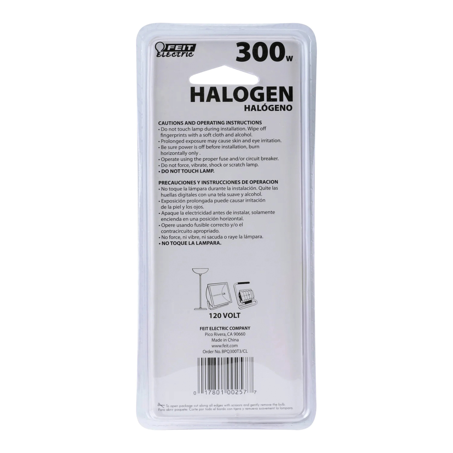 Feit Electric BPQ300T3/CL/RS/2 Halogen Bulb, 300 W, R7 Lamp Base, J T3 Lamp, 3000 K Color Temp, 4000 hr Average Life