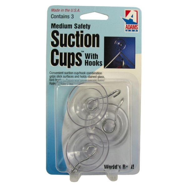 Adams 6500-74-3848 Suction Cup with Hook, Steel Hook, PVC Base, Clear Base, 1-3/4 in Base, 3 lb Working Load - 3