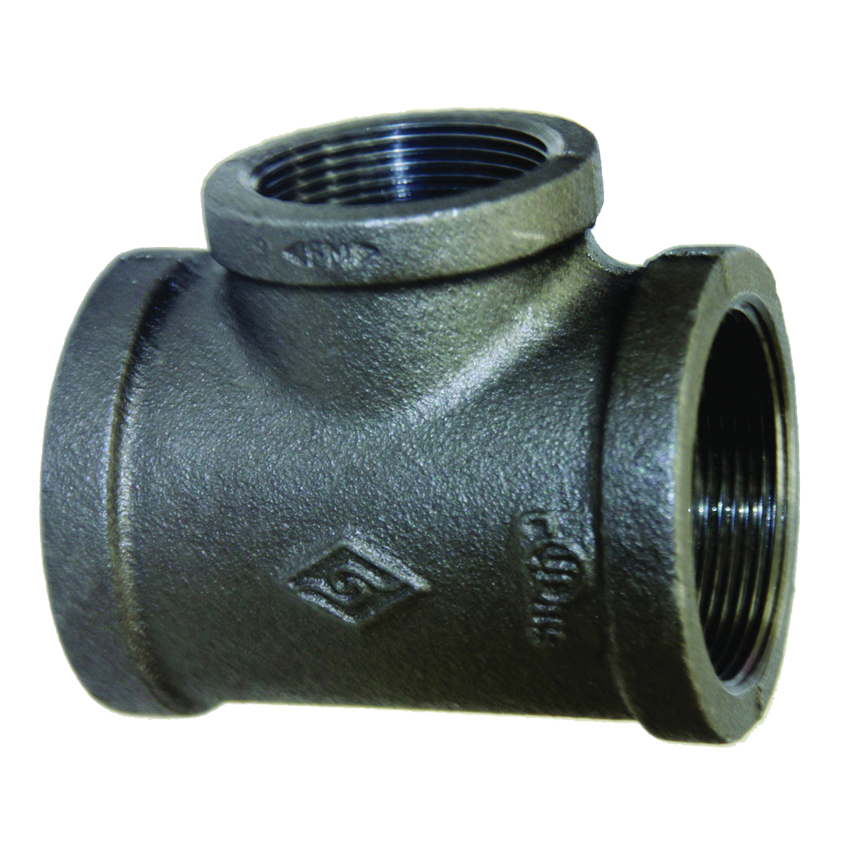 11A3/4X1/2B Pipe Tee, 1/2 x 3/4 x 3/4 in, Threaded, Malleable Iron, SCH 40 Schedule, 300 psi Pressure