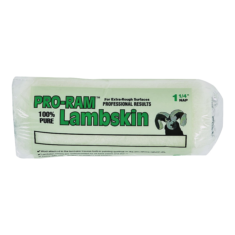 Pro-Ram RC 707 Roller Cover, 1-1/4 in Thick Nap, 9 in L, Lambskin Cover