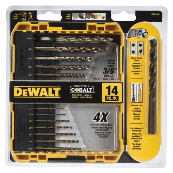 DWA1240/DW1263 Drill Bit Set with ToughCase+ System, Industrial, 14-Piece, Cobalt Steel, Ferrous Oxide