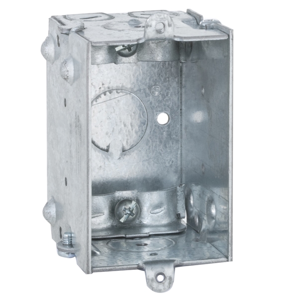 528 Switch Box, 1-Gang, 1-Outlet, 7-Knockout, 1/2 in Knockout, Steel, Gray, Galvanized, Bracket