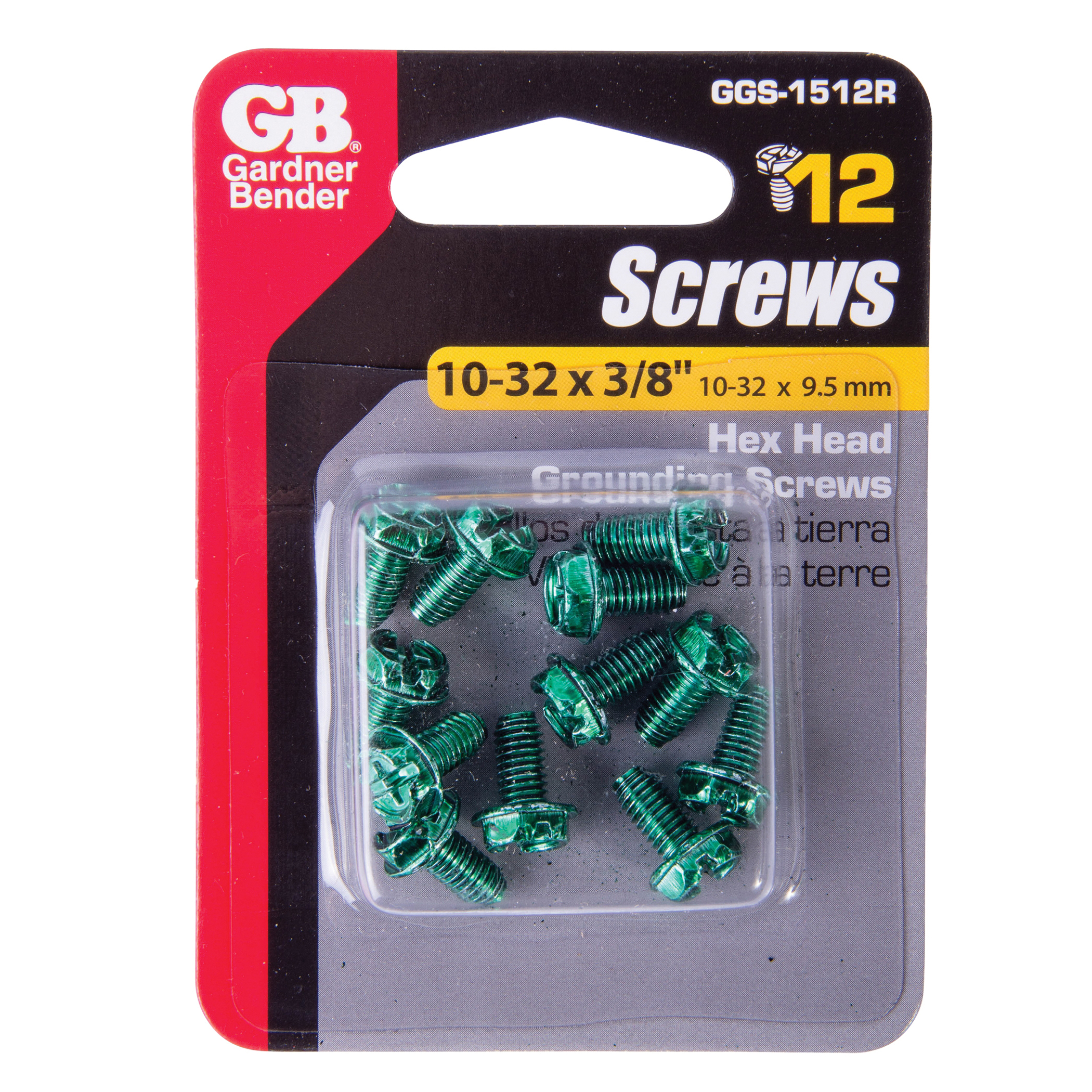 GGS-1512R Ground Screw, #10-32 Thread, 3/8 in L, Hex Drive, Steel, 0.84 lb