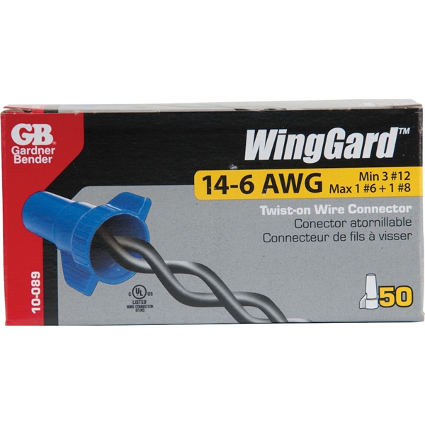Gardner Bender WingGard 89 10-089 Wire Connector, 14 to 6 AWG Wire, Steel Contact, Polypropylene Housing Material, 50/CT