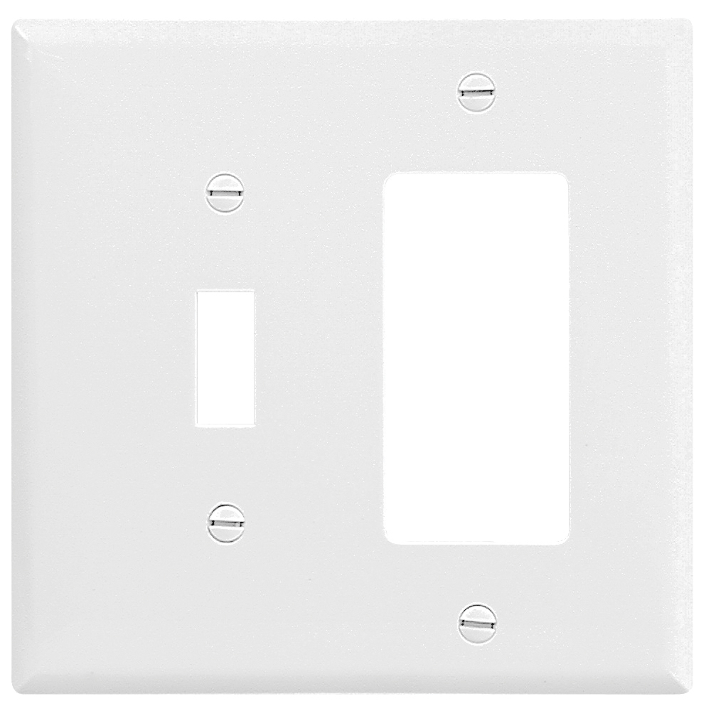 Wiring Devices 2153W-BOX Combination Wallplate, 4-1/2 in L, 4-9/16 in W, Standard, 2-Gang, Thermoset, White, High-Gloss