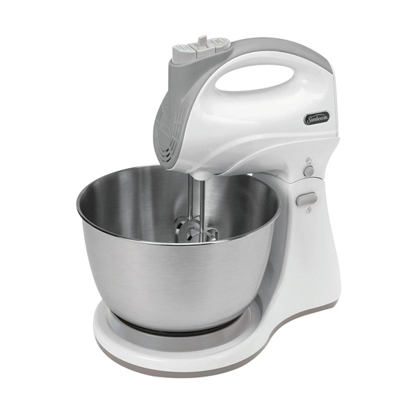Sunbeam FPSBHS0301 Hand and Stand Speed Mixer, 3 qt Bowl, 250 W, Stainless Steel Bowl, Pushbutton Control, White - 1