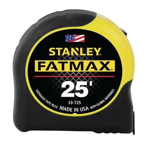 STANLEY FATMAX 33-725 Measuring Tape, 25 ft L Blade, 1-1/4 in W Blade, Steel Blade, Black/Yellow - 3
