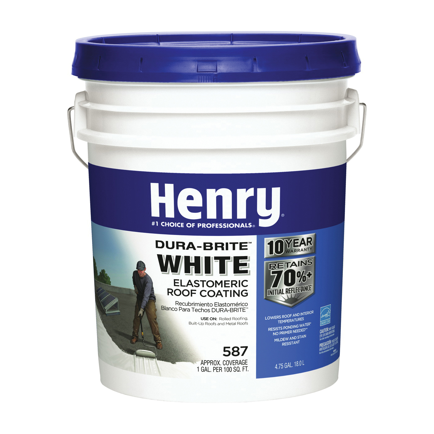 HE587372 Elastomeric Roof Coating, White, 5 gal Pail, Cream