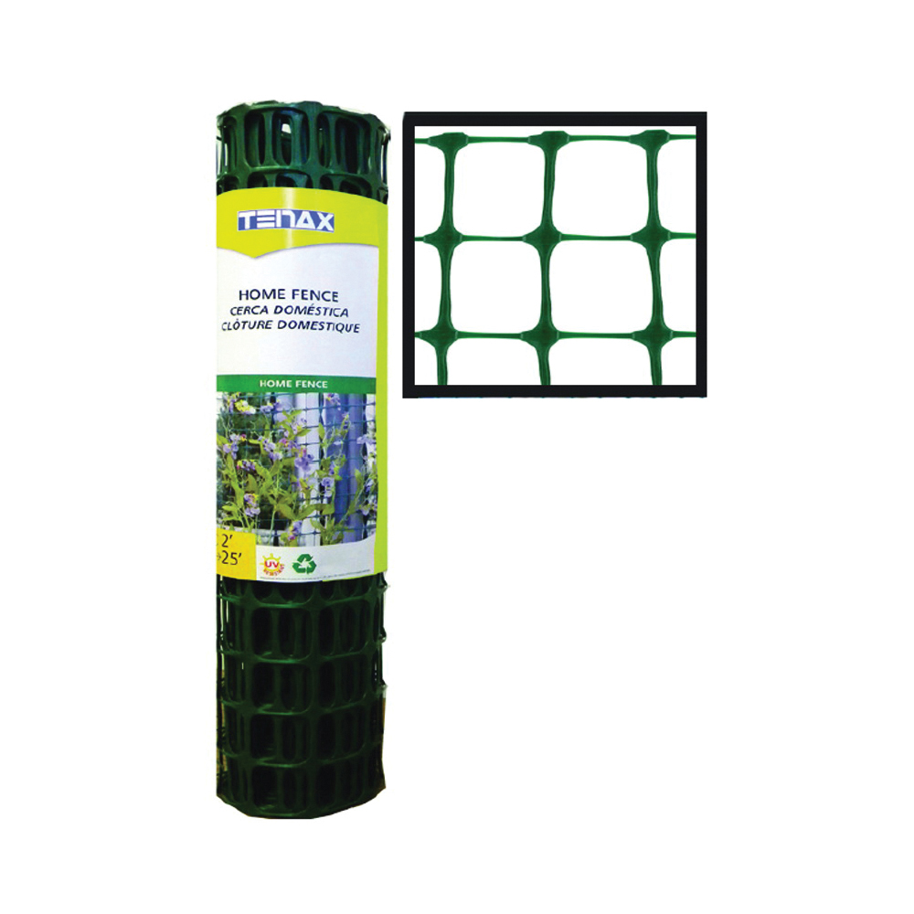 2A140089 Home Fence, 25 ft L, 2 x 2 in Mesh, Polypropylene, Green