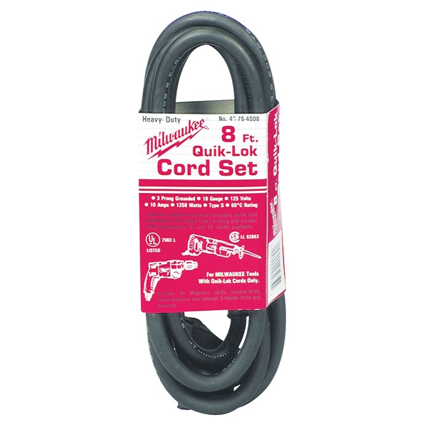 QUIK-LOK 48-76-4008 Extension Cord, 18 AWG Cable, 8 ft L, 10 A, 125 V