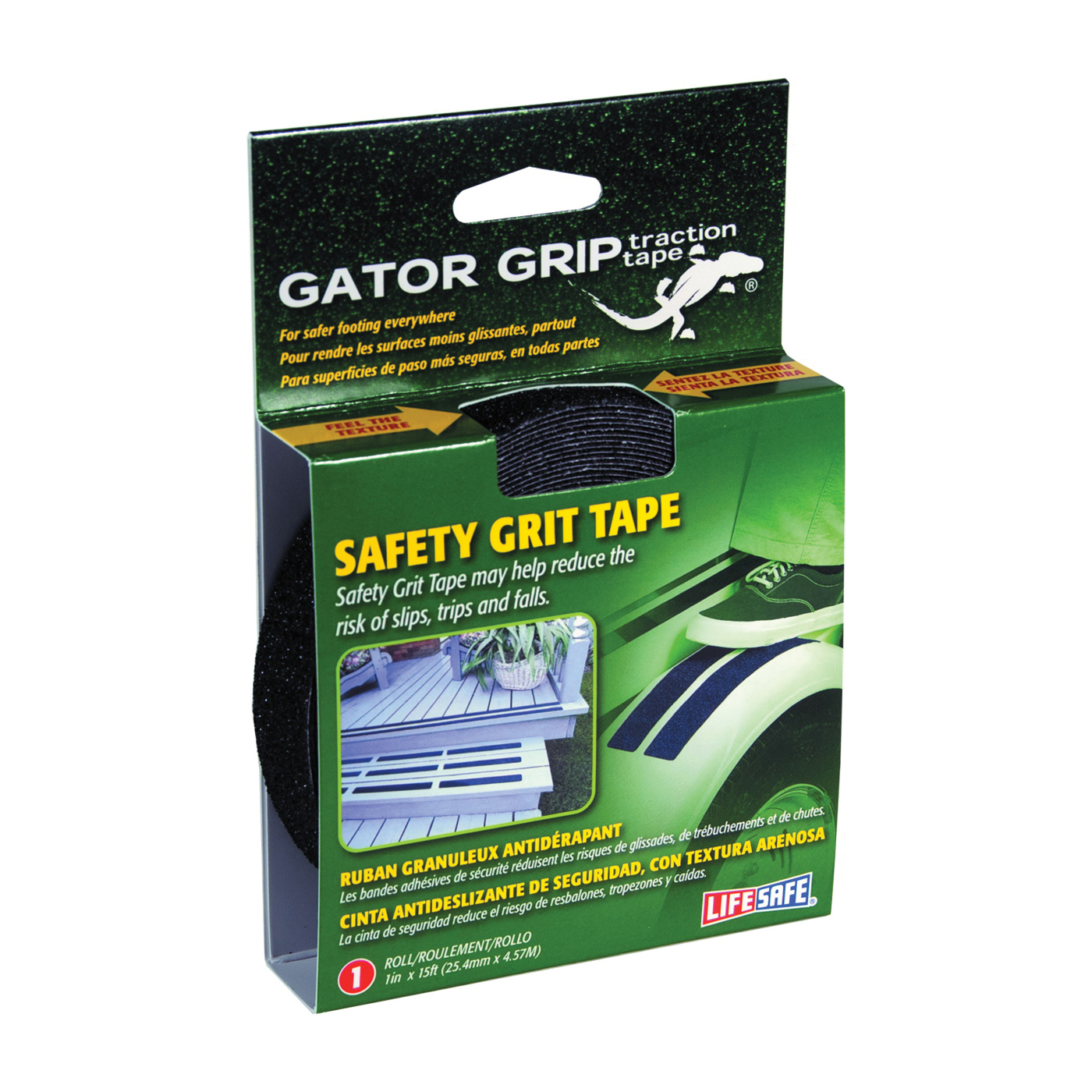 Gator Grip RE3950 Safety Grit Tape, 15 ft L, 1 in W, PVC Backing, Black
