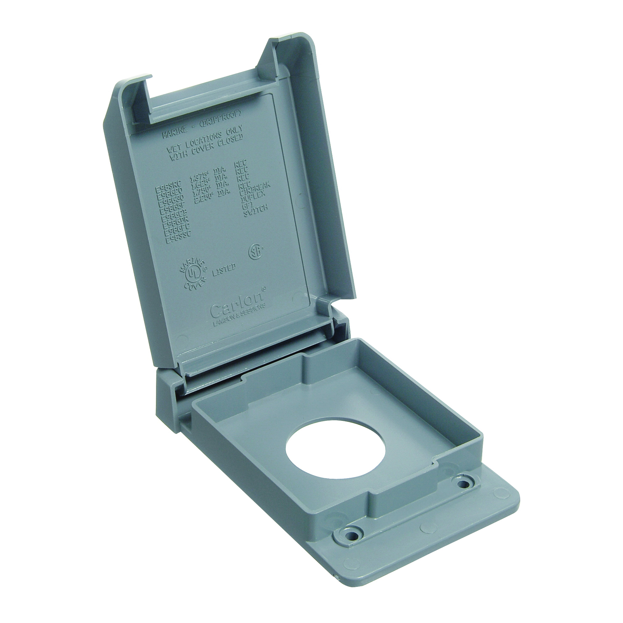 E98SRCN-CAR Device Cover, 4-53/64 in L, 3-11/16 in W, Rectangular, 1-Gang, Plastic, Gray, Textured