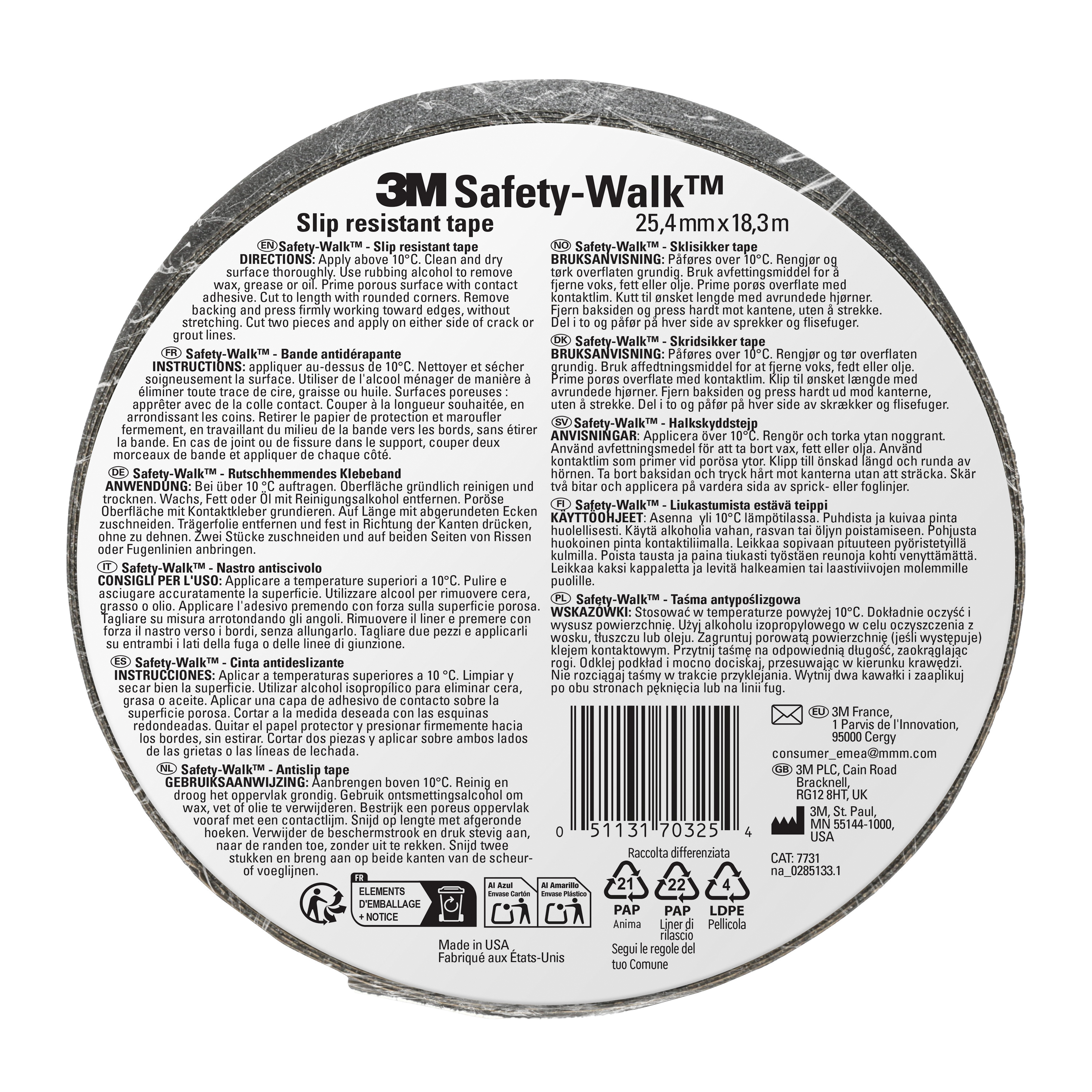 7731 Slip-Resistant Tape, 60 ft L, 1 in W, Paper Backing, Black