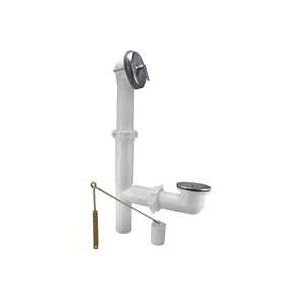 PP64W Bath Drain Assembly, Plastic, White, Polished Chrome