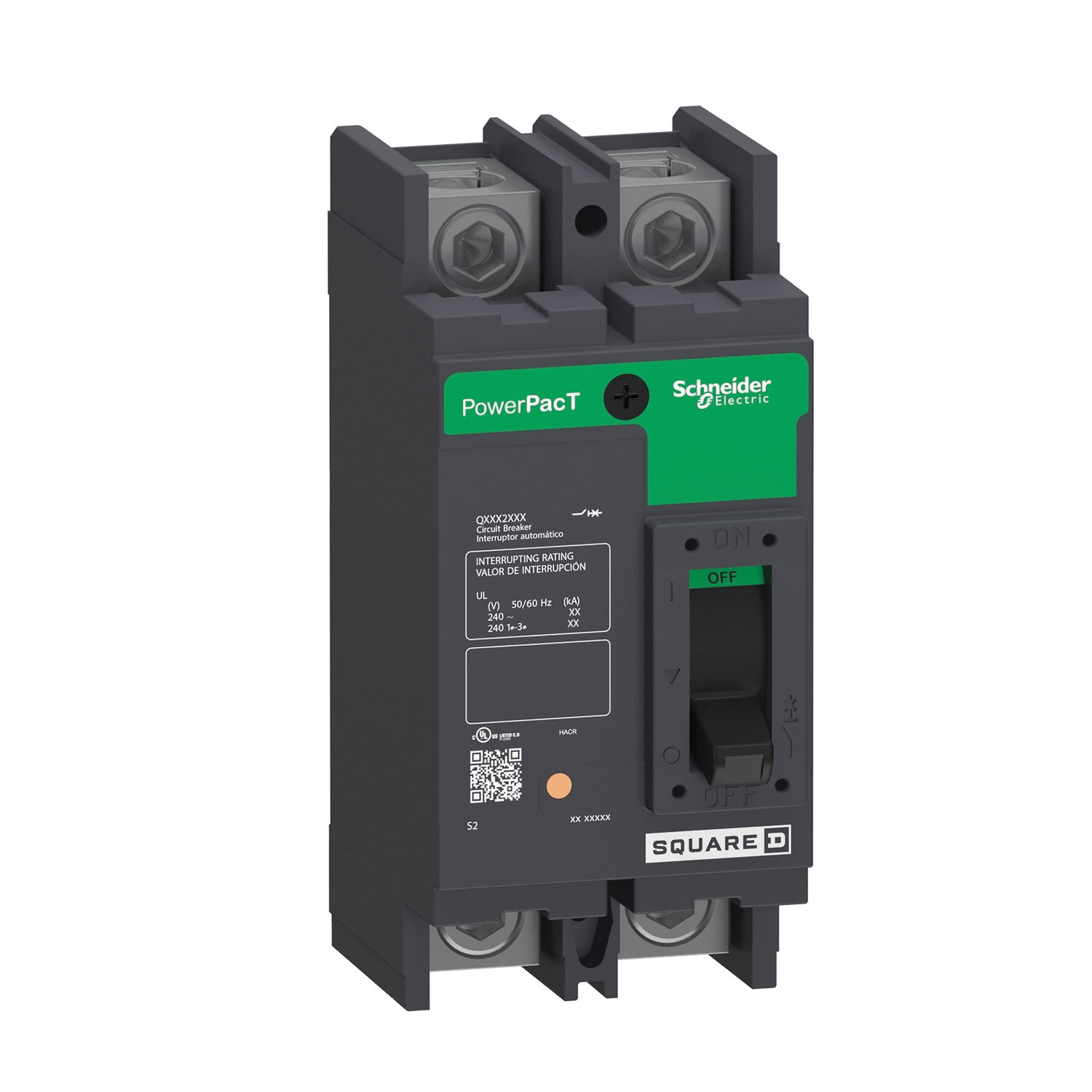 QBL22200 Circuit Breaker, Type QBL, 200 A, 2-Pole, 240 V, Plug Mounting, Black