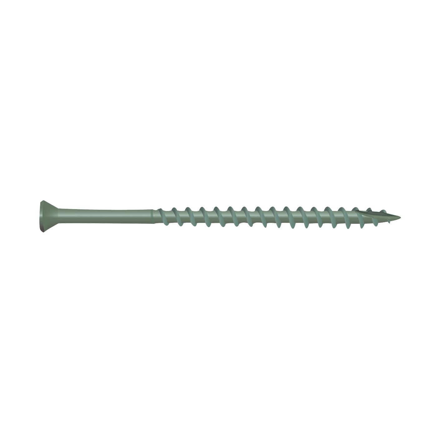 0346100 Deck Screw, #7 Thread, 1-5/8 in L, T15 Drive Size, Carbon Steel, Trim Head, Star Drive, Type 17 Slash Point, Carbon , ProTech-Coated, 100/PK, Green