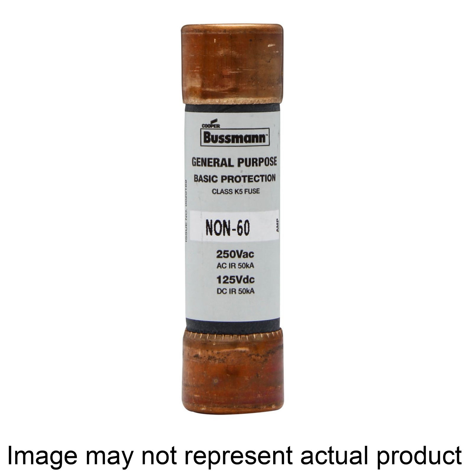 BP/NON-60 Fuse, 60 A, 250 VAC, 125 VDC, 50 kA Interrupt, Melamine Body, Cartridge Fuse, 2 PK