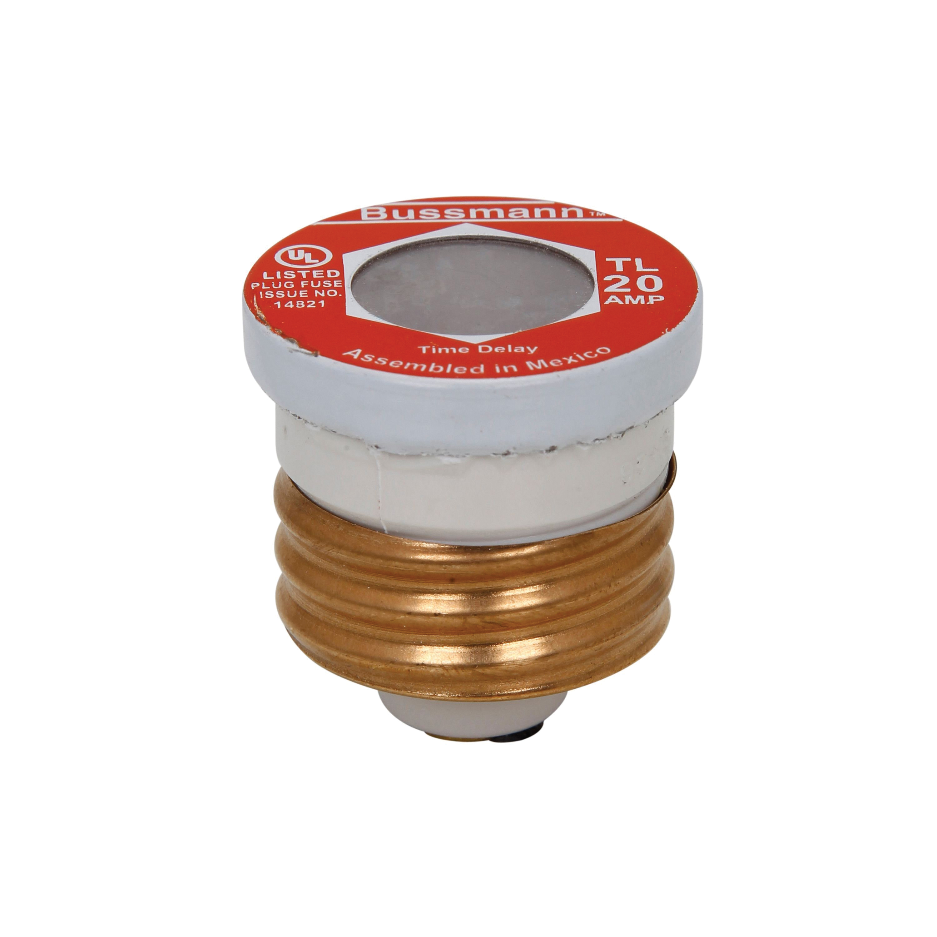 Bussmann TL Series BP/TL-20 Plug Fuse, 20 A, 125 V, 10 kA Interrupt, Plastic Body, TL, Time Delay Fuse - 1