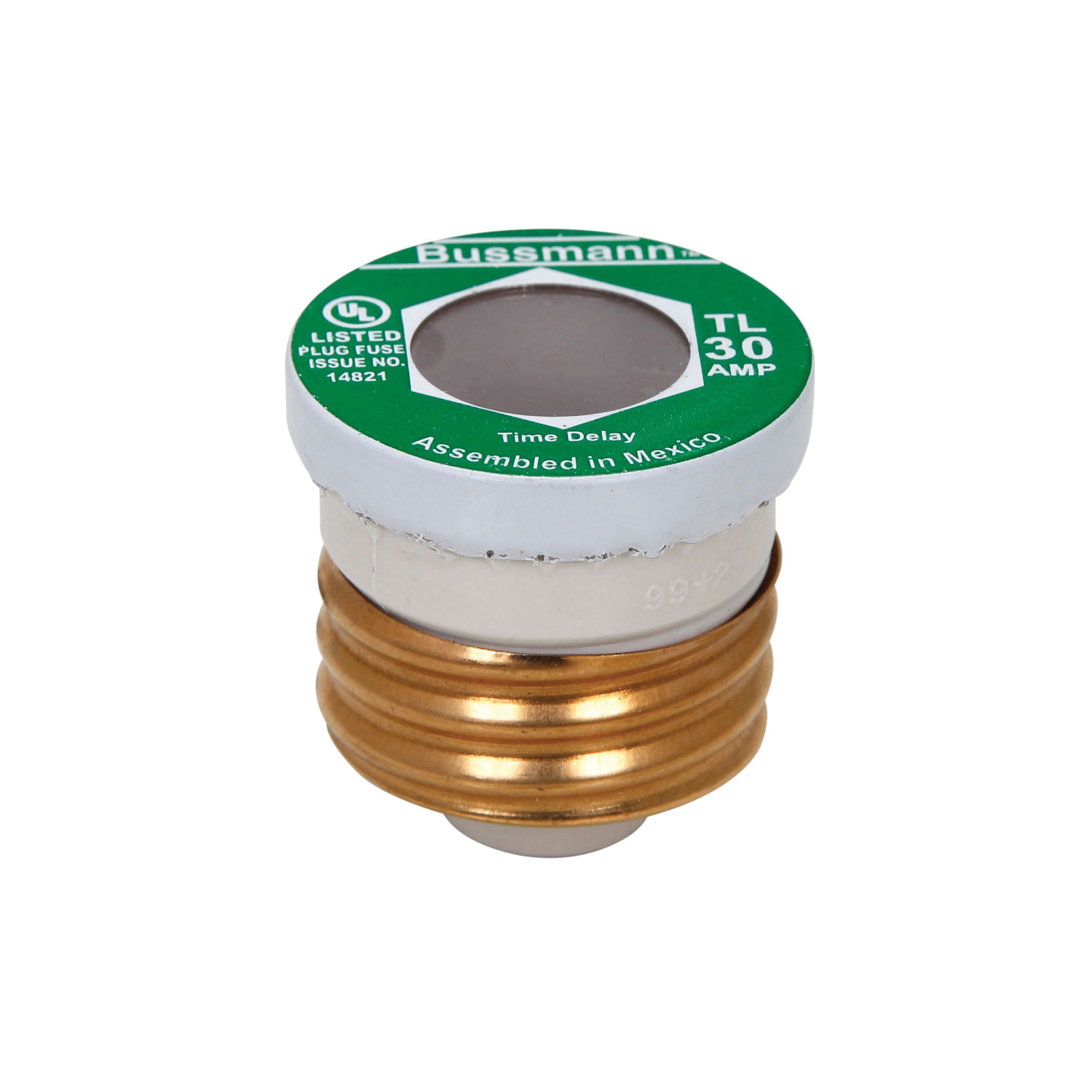 Bussmann TL Series BP/TL-30 Plug Fuse, 30 A, 125 V, 10 kA Interrupt, Plastic Body, TL, Time Delay Fuse - 1