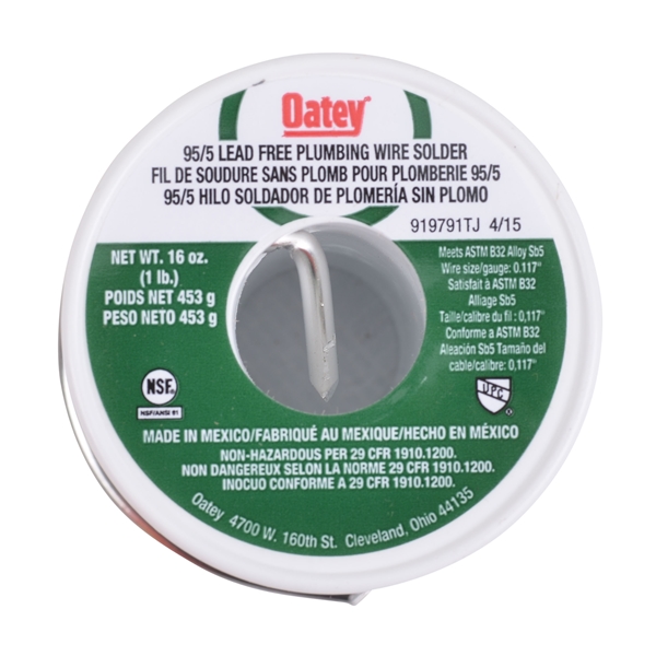 Oatey 22018 Plumbing Wire Solder, 1 lb, Solid, Silver, 450 to 464 deg F Melting Point - 1