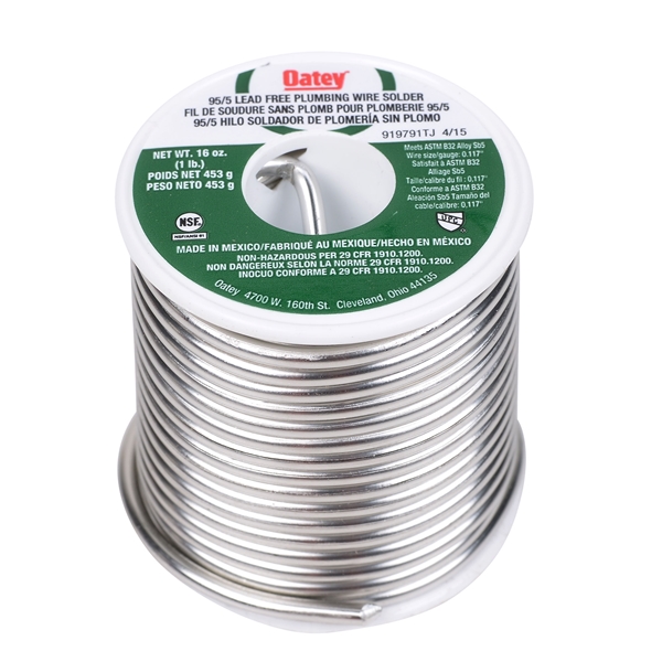 Oatey 22018 Plumbing Wire Solder, 1 lb, Solid, Silver, 450 to 464 deg F Melting Point - 3