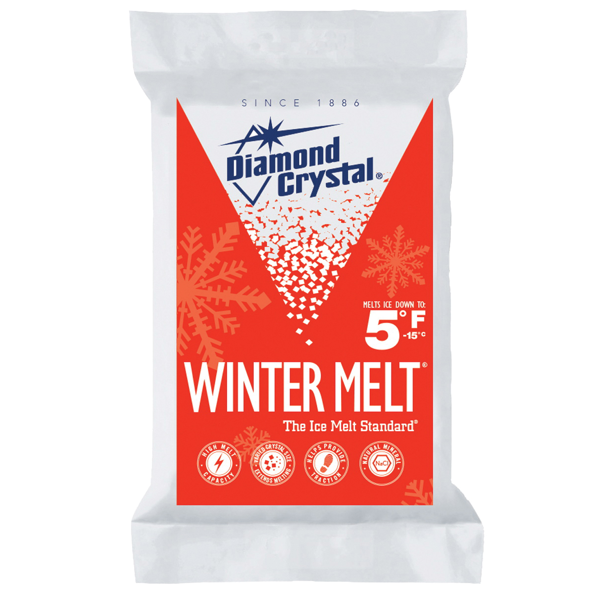 Cargill Diamond Crystal Winter Melt 100046857 Ice Melter Salt, Crystalline Solid, White, 10 lb Bag