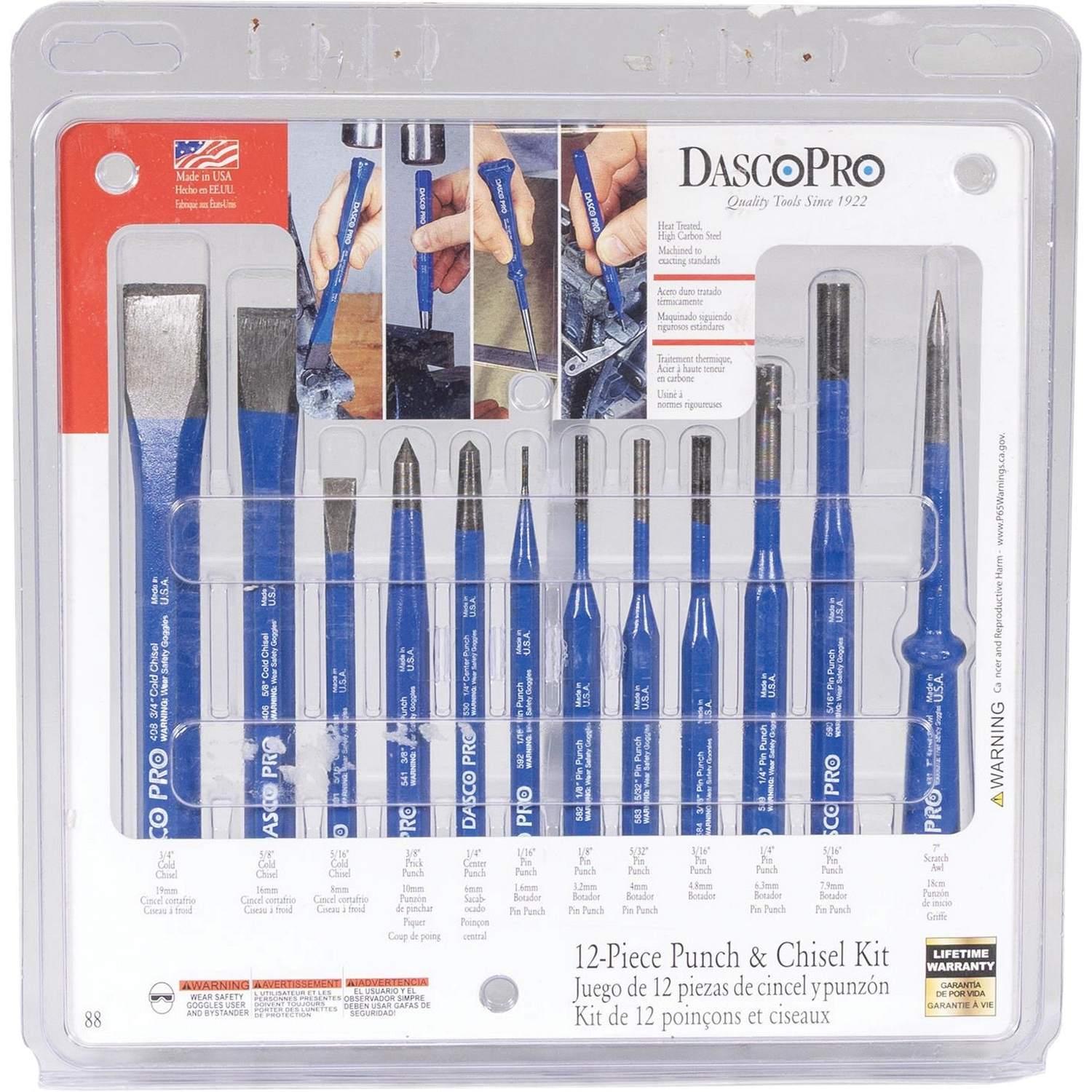 Dasco Pro 88 Punch and Chisel Kit, 12-Piece, Steel - 2