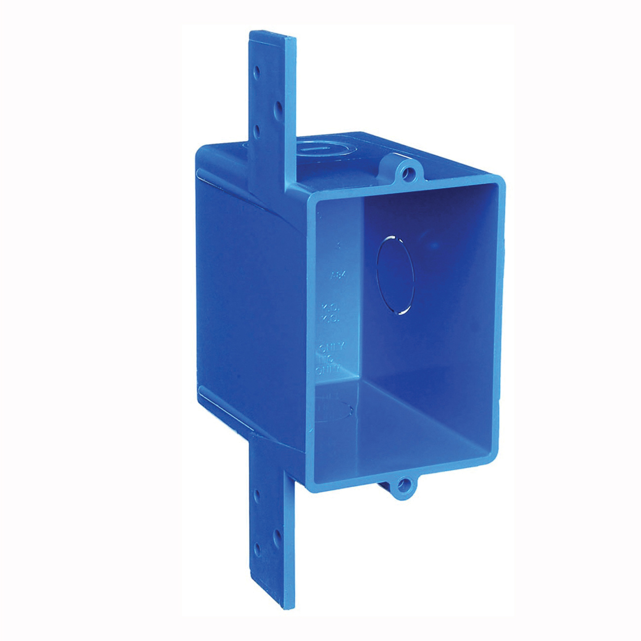 A58381D-CAR Outlet Box, 1-Gang, 3-Knockout, 1/2 in Knockout, PVC (Plastic), Blue, Bracket Mounting