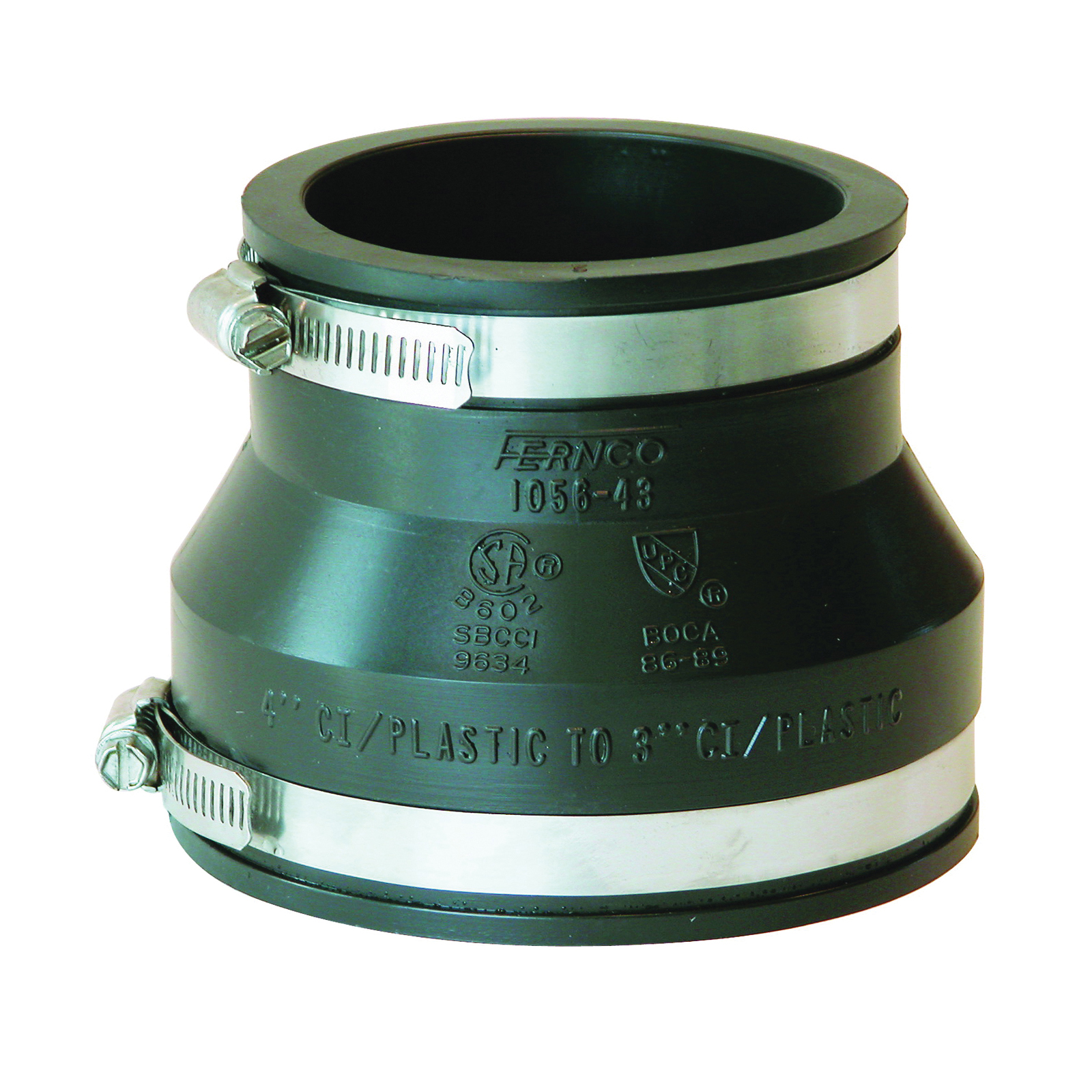 P1056-43 Flexible Coupling, 4 x 3 in, Mechanical, Rubber/Stainless Steel, Black, SCH 40 Schedule, 4.3 psi Pressure