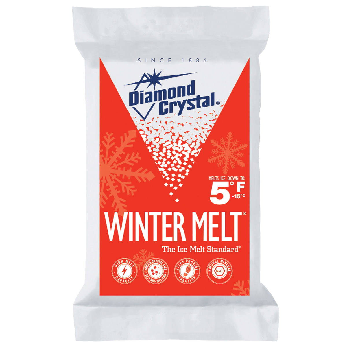 Diamond Crystal Winter Melt 100012604 Ice Melter Salt, Crystalline Solid, White, 25 lb Bag