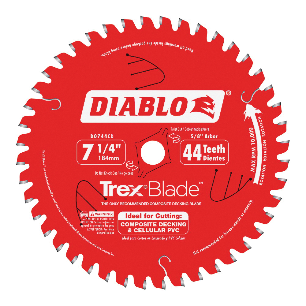 Diablo D0744CD Circular Saw Blade, 7-1/4 in Dia, 5/8 in Arbor, 44-Teeth, Carbide Cutting Edge - 1