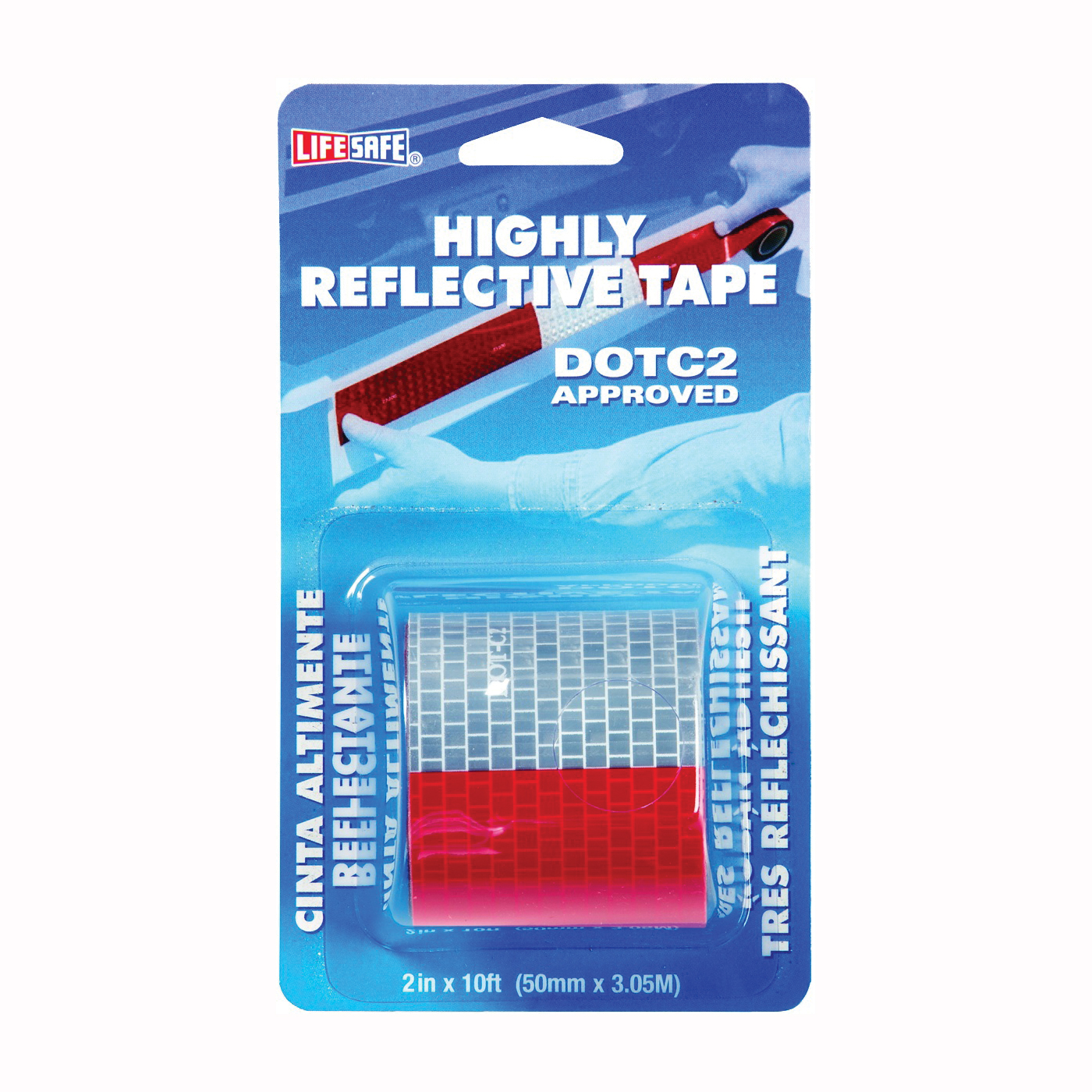 RE2110 Reflective Tape, 10 ft L, 2 in W, Red/Silver