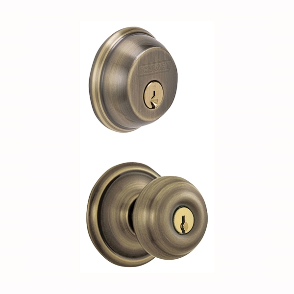 FB50NVGEO609 Knob Lockset, Mechanical Lock, Knob Handle, Round Design, Antique Brass, 1 Grade, Rekeyable