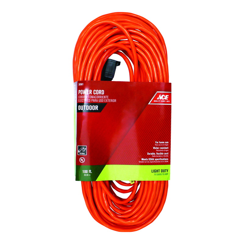 ACE 30981 Outdoor Extension Cord, 16 AWG Cable, 100 ft L, 10 A, 125 V, Orange - 2