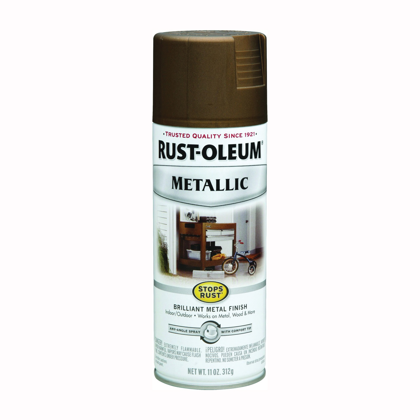 7274830 Rust Preventative Spray Paint, Metallic, Antique Brass, 11 oz, Can