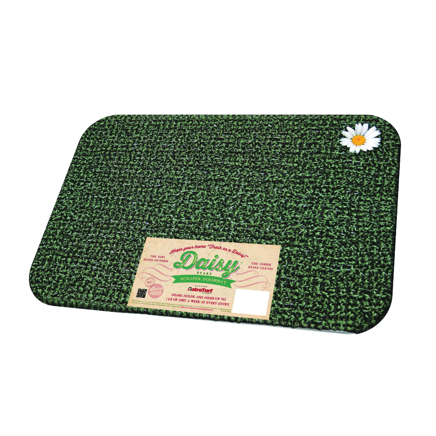 Clean Machine 10372018 Doormat, 24 in L, 18 in W, Rectangular, Daisy Pattern, Astroturf Surface, Forest Green - 1