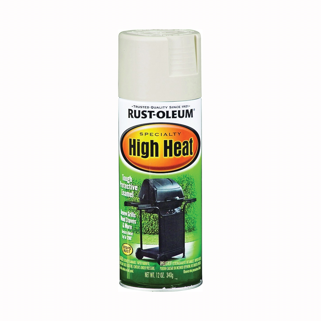 7750830 High-Heat Spray Paint, Satin, Almond, 12 oz, Can, Oil Base