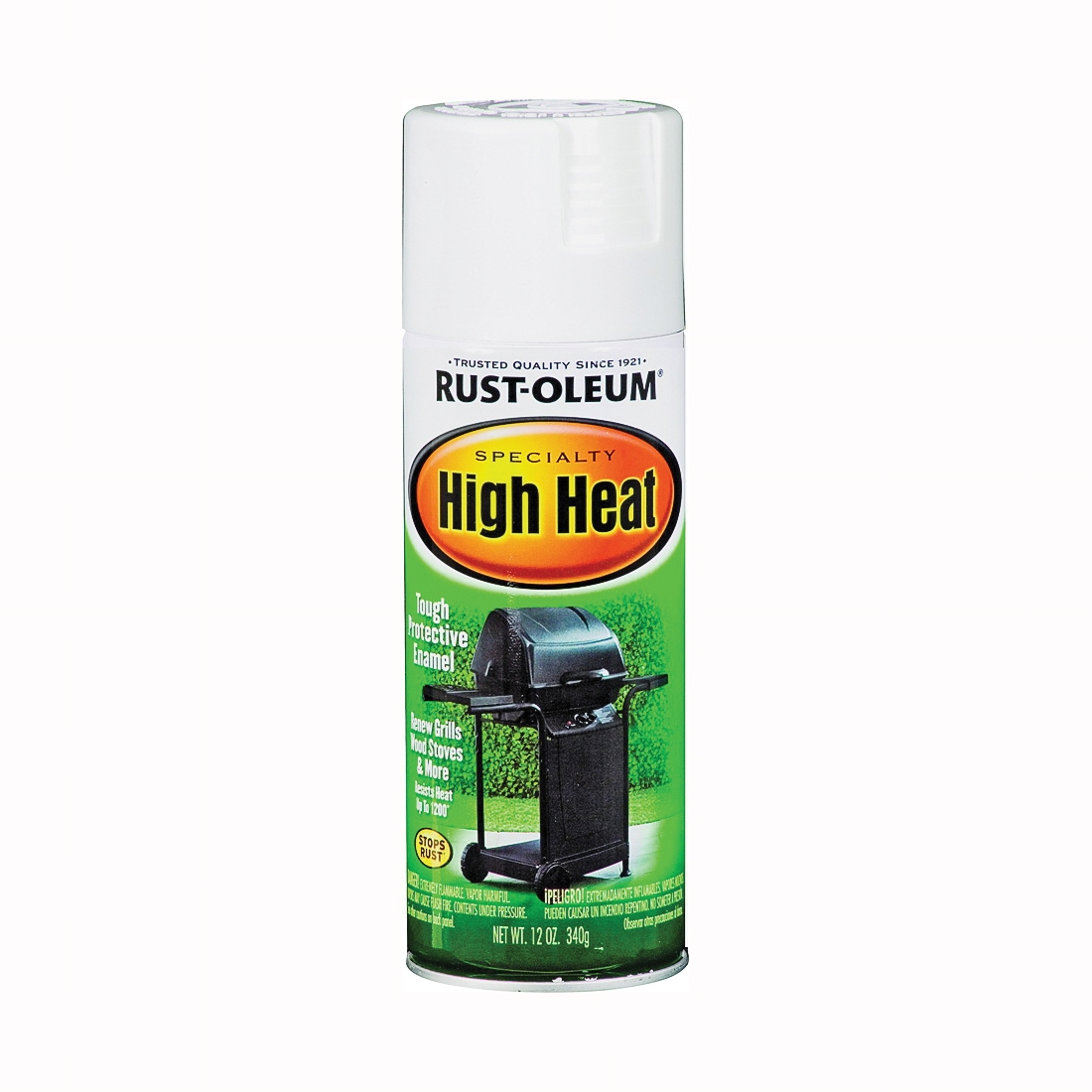 7751830 High-Heat Spray Paint, Satin, White, 12 oz, Can, Oil Base