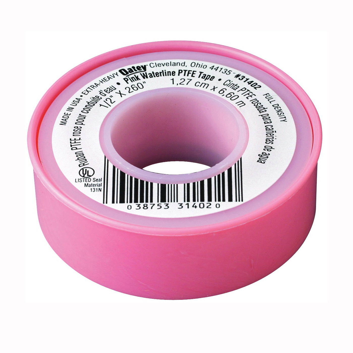 31402D Thread Seal Tape, 260 in L, 1/2 in W, PTFE, Pink