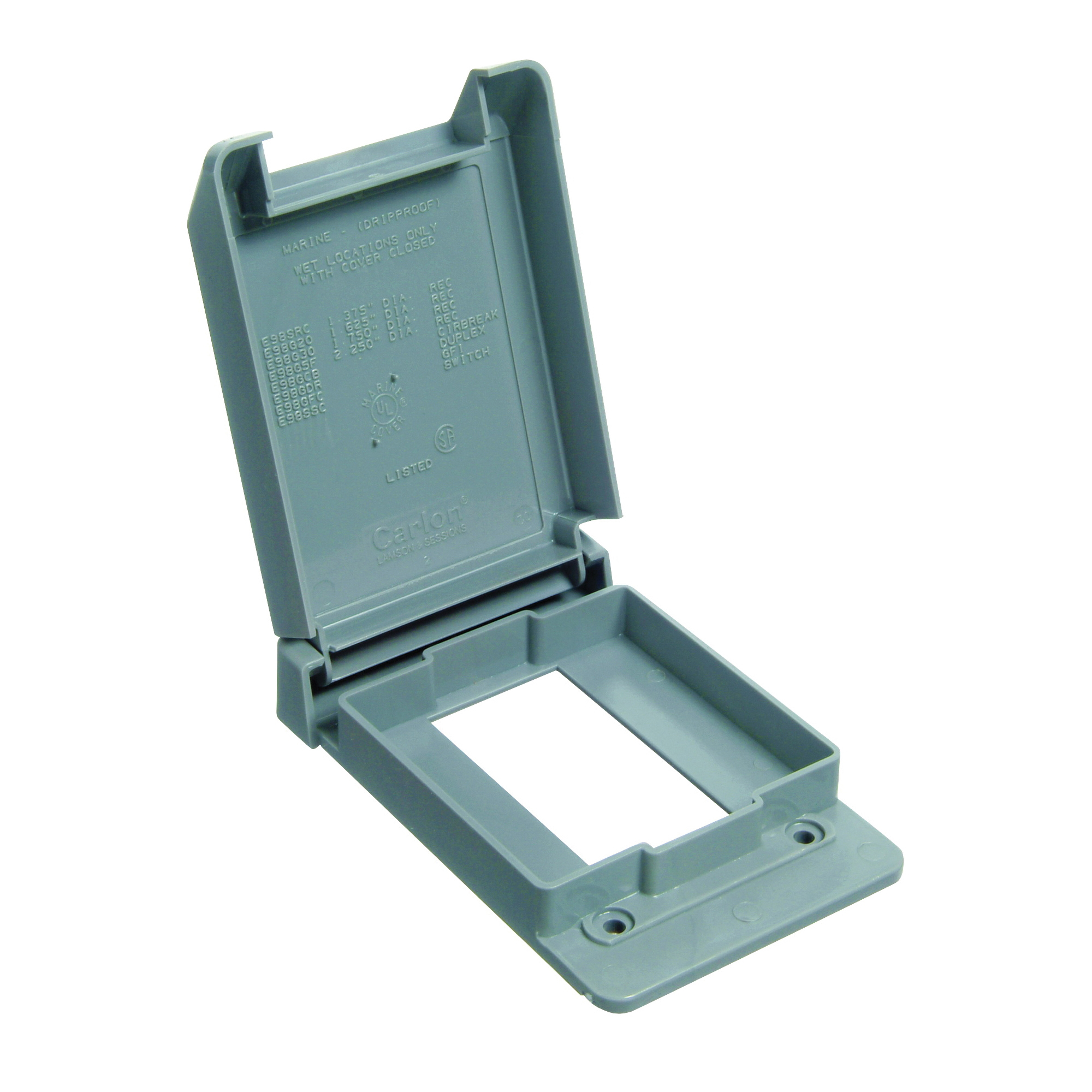 E98GFCN-CAR Device Cover, 4-53/64 in L, 3-11/16 in W, Rectangular, Polycarbonate (Plastic), Gray, Textured