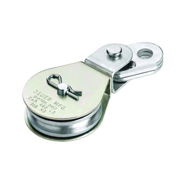 DB-15E Cable Block, 1/4 in Rope, 480 lb Working Load, 1-1/2 in Dia Sheave, Swivel Eye Attachment, Zinc-Plated