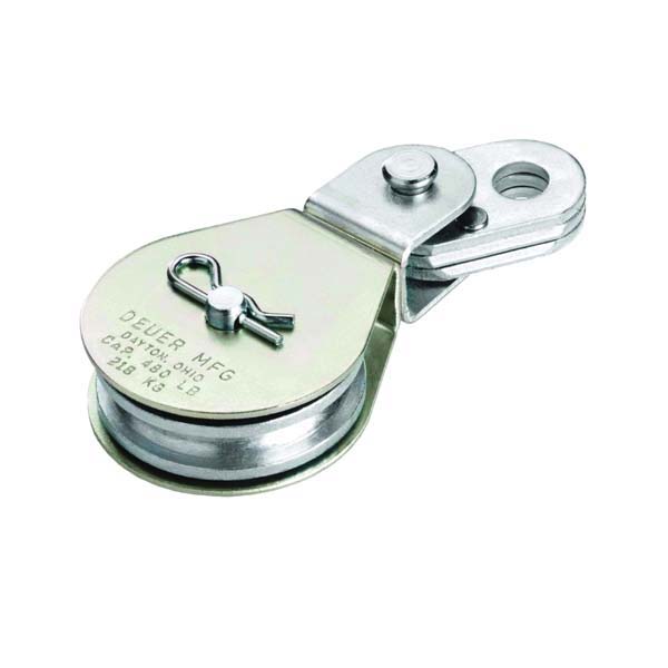 DB-20E Cable Block, 1/4 in Rope, 480 lb Working Load, 2 in Dia Sheave, Swivel Eye Attachment, Zinc-Plated