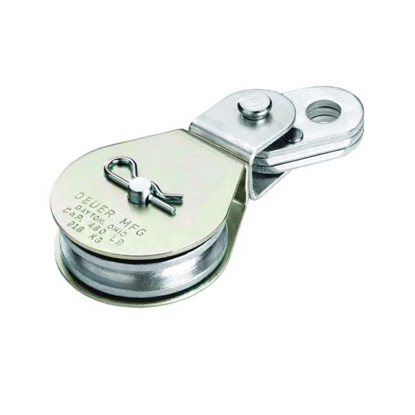 DB-30E Cable Block, 5/16 in Rope, 480 lb Working Load, 3 in Dia Sheave, Swivel Eye Attachment, Zinc-Plated