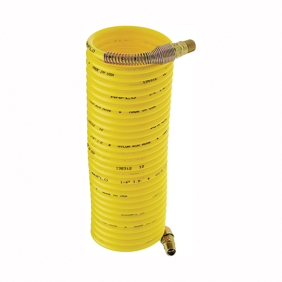 4-25E-RET Recoil Air Hose, 1/4 in OD, 25 ft L, MNPT, 200 psi Pressure, Nylon, Yellow