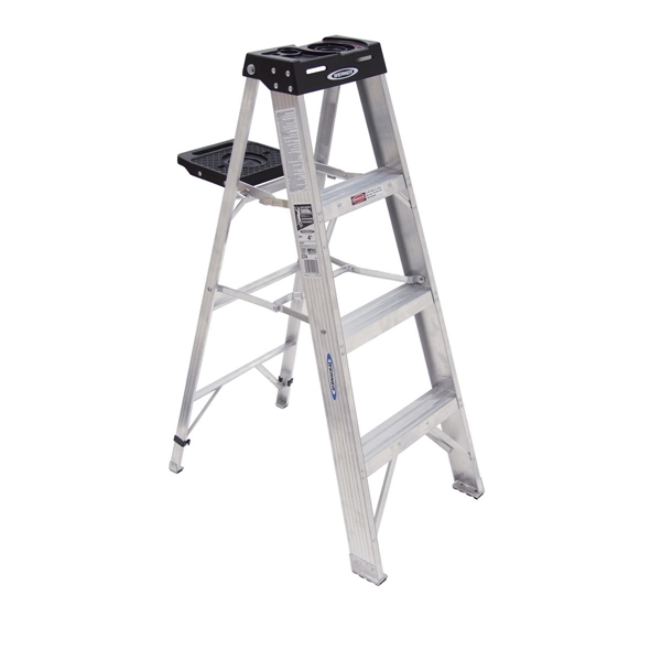 WERNER 374  4 ft. Step Ladder, 8 ft. Max Reach, 3-Step, 300 lb, Type IA Duty Rating, Aluminum