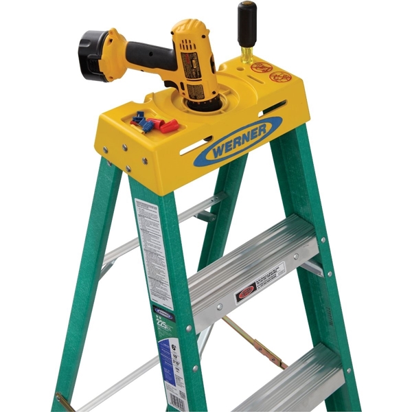 WERNER 5906 Step Ladder, 10 ft Max Reach H, 5-Step, 225 lb, Type II Duty Rating, 3 in D Step, Fiberglass, Green - 3