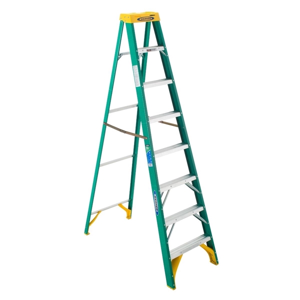 WERNER 5908  8 ft. Step Ladder, 12 ft. Max Reach, 7-Step, 225 lb, Type II Duty Rating, Fiberglass