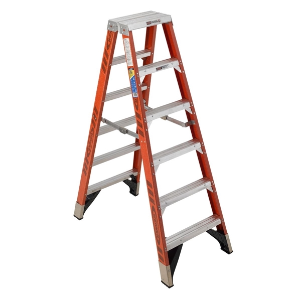 WERNER T7406  6 ft. Step Ladder, 10 ft. Max Reach, 5-Step, 375 lb, Type IAA Duty Rating, Fiberglass
