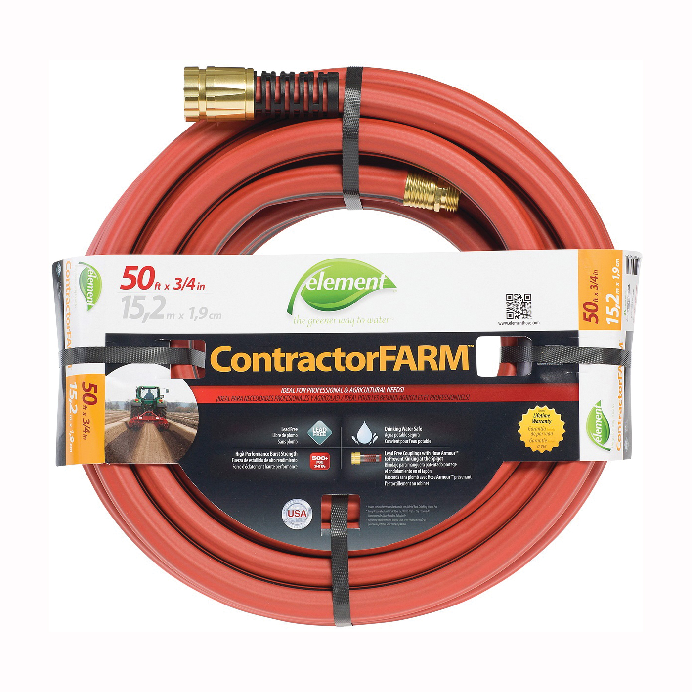 ELCF34050 Water Hose, 5/8 in, 50 ft L, Vinyl, Red
